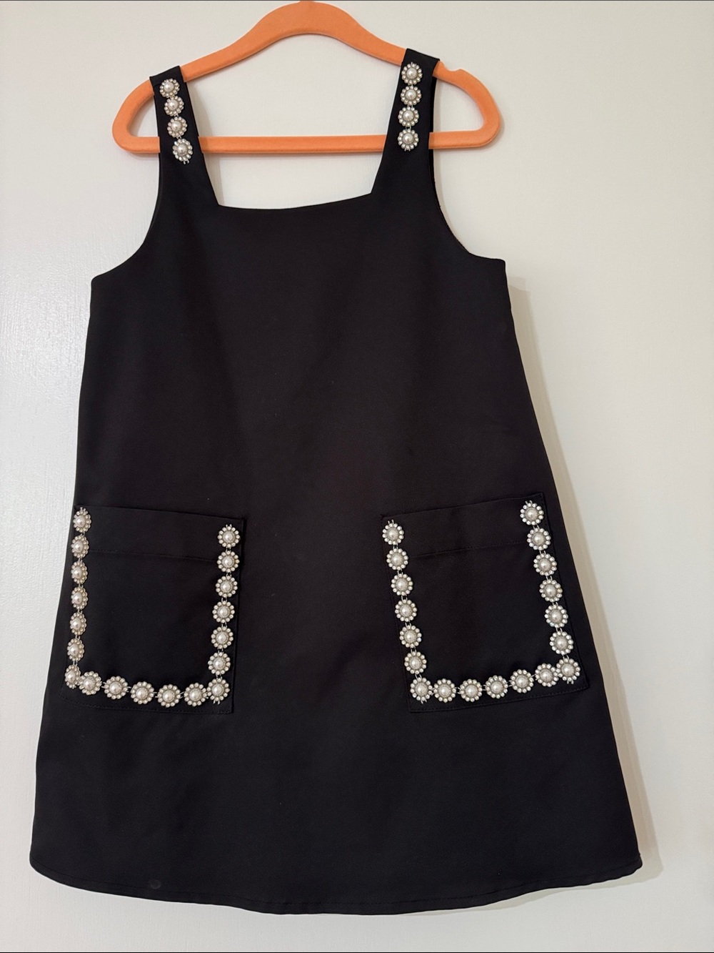 Zara Black A-Line Dress with Pearl Embellished Pockets